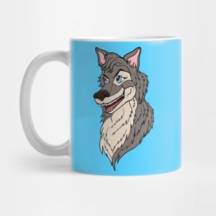 Expressive Grinning Mischievous Wolf Cartoon Head Mug